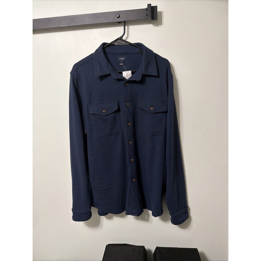 J Crew Double Knit Work Shirt Button up Long Sleeve Mens Size L Blue New NWT
